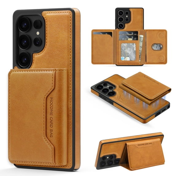 Allytechgroup Compatible with Magsafe 2 in 1 Detachable Samsung Galaxy S23 Ultra Wallet Case, PU Leather RFID Blocking Flip Kickstand with Card Holder for Samsung Galaxy S23 Ultra, Brown