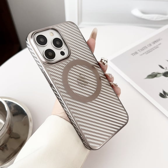 Allytechgroup Compatible Magsafe Phone Case for Apple iPhone 15 Pro Max, Carbon Fiber Hard Shell Anti-Scratch Wireless Charging Support Slim Fit Cover Case for Women Men, Gray
