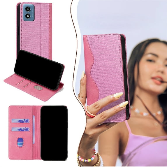 Allytechgroup Compatible with Moto G Play 4G 2024 with Card Holder, RFID Blocking PU Leather Flip Wallet Phone Case with Stand Shockproof Back Cover for Moto G Play 4G 2024, Pink