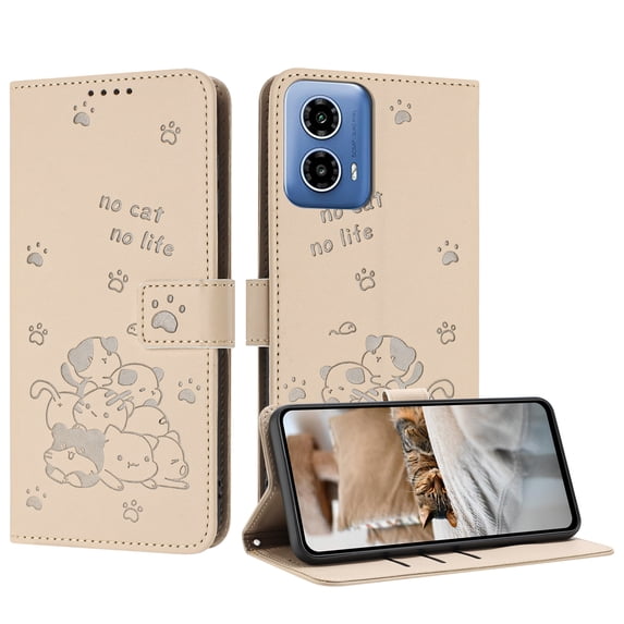 Allytechgroup Compatible with Motorola Edge 2025 Flip Wallet Case, PU Leather with Credit Card Slot Lanyard Military Grade Drop Protection Cover for Motorola Motorola Edge 2025, Beige