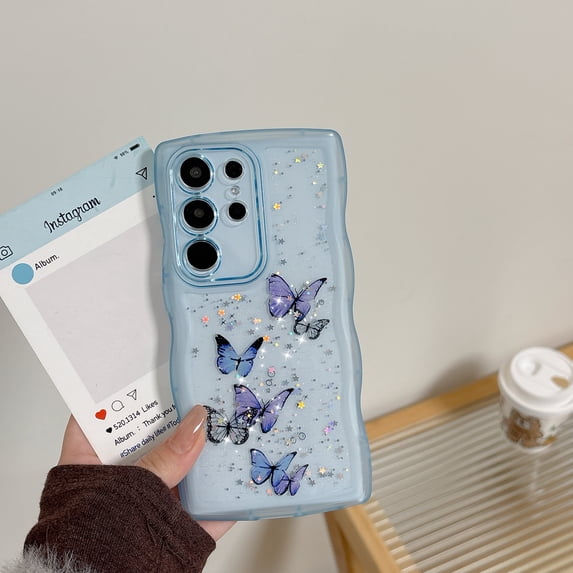 Allytechgroup Compatible with Samsung Galaxy A13 5G Case, Clear Shockproof Soft Cover Butterfly Printed Design Soft TPU Protective Case with Air Cushion Corners for Women Girls, Blue