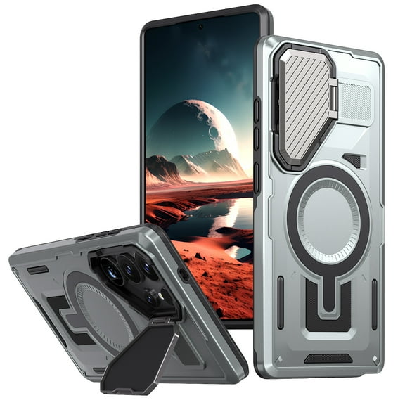 Allytechgroup Compatible with Samsung Galaxy A36 5G Case with Camera Kiackstand, Compatible with MagSafe Military Grade Drop Protection Magnetic Shockproof Phone Case for Women Men, Gray