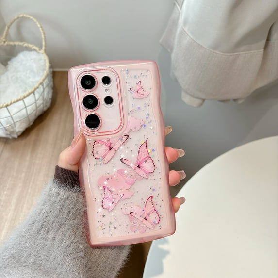 Allytechgroup Compatible with Samsung Galaxy A52 5G Case, Clear Shockproof Soft Cover Butterfly Printed Design Soft TPU Protective Case with Air Cushion Corners for Women Girls, Pink
