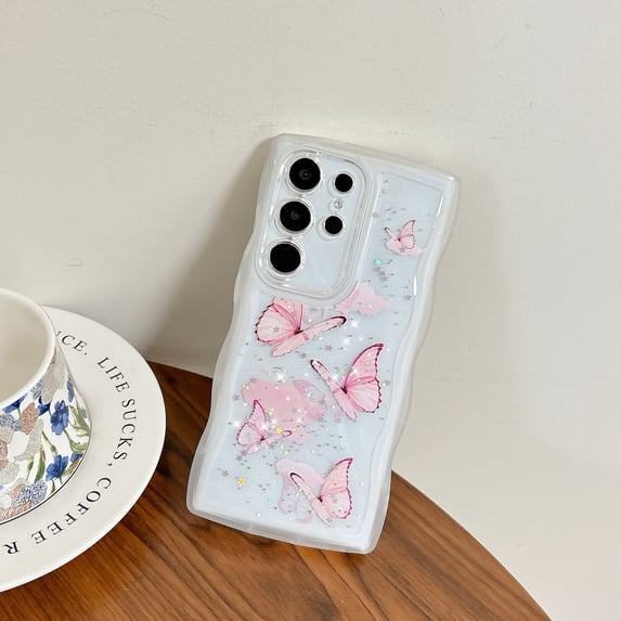 Allytechgroup Compatible with Samsung Galaxy S21 Ultra Case, Clear Shockproof Soft Cover Butterfly Printed Design Soft TPU Protective Case with Air Cushion Corners for Women Girls, White