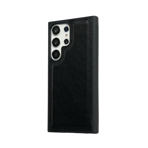Allytechgroup Shockproof PU Leather Slim Fit Back Cover Cell Phone Case for Samsung Galaxy S22 Ultra, Black