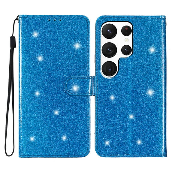 Allytechgroup Compatible with Samsung Galaxy S23 Ultra Case with Credit Card Slot, Slim Fit Flip Wallet Case with Lanyard Kickstand Shockproof Protective Back Cover for Women Girls, Blue