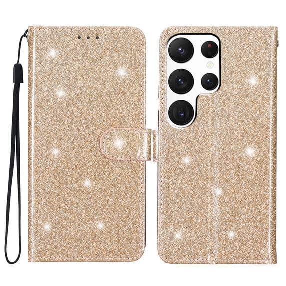 Allytechgroup Compatible with Samsung Galaxy S24 Case with Credit Card Slot, Slim Fit Flip Wallet Case with Lanyard Kickstand Shockproof Protective Back Cover for Women Girls, Gold