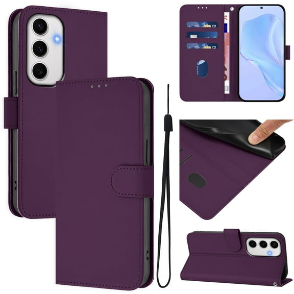 Allytechgroup Compatible with Samsung Galaxy S24 FE Wallet Case, Credit Card Holder PU Leather Flip Kickstand Protective Shockproof Cover Women Men for Samsung Galaxy S24 FE, Violet