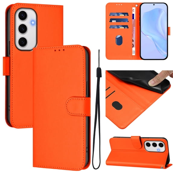 Allytechgroup Compatible with Samsung Galaxy S24 FE Wallet Case, Credit Card Holder PU Leather Flip Kickstand Protective Shockproof Cover Women Men for Samsung Galaxy S24 FE, Orange