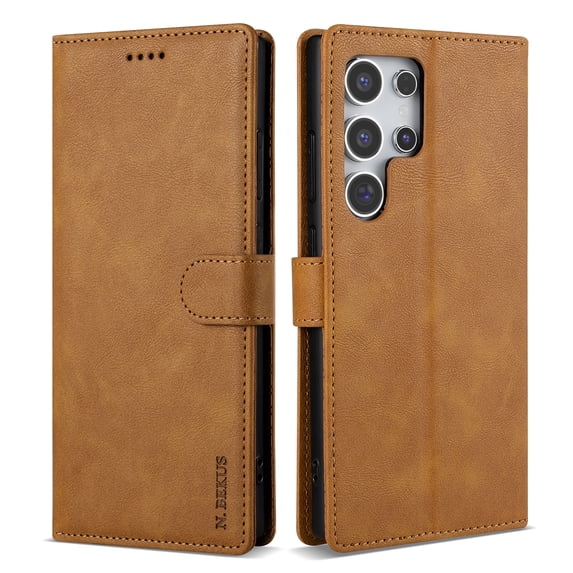 Allytechgroup Compatible with Samsung Galaxy S24 Ultra Wallet Case, PU Leather Flip Case with Card Holders RFID Blocking Shockproof Protective Phone Cover for Women Men, Brown