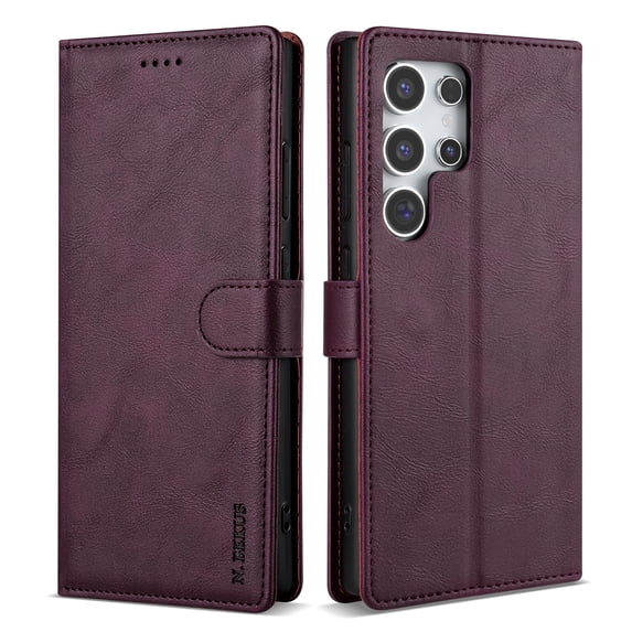 Allytechgroup Compatible with Samsung Galaxy S24 Ultra Wallet Case, PU Leather Flip Case with Card Holders RFID Blocking Shockproof Protective Phone Cover for Women Men, Winered