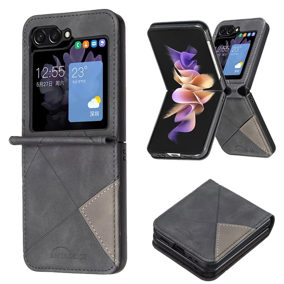 Allytechgroup Compatible with Samsung Galaxy Z Flip 6 5G Case, Lightweight PU Leather Full Protection Anti-Shock Non-Slip Folio Case for Galaxy Z Flip6 5G, Black