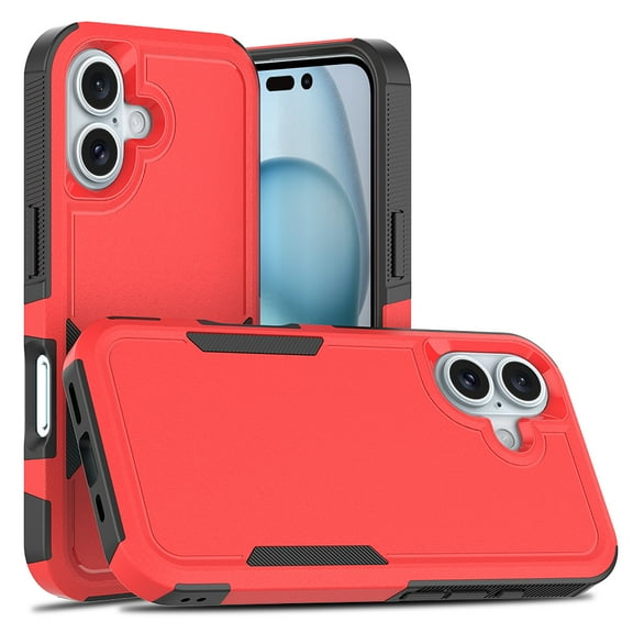 Allytechgroup Compatible for Apple iPhone 16, Rugged Shockproof Military Grade Protection Dual Layers Hard PC TPU Phone Case for iPhone 16, Red