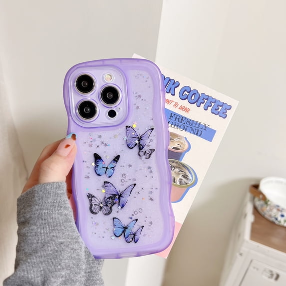 Allytechgroup Compatible with iPhone 11 Pro Max Case, Clear Shockproof Soft Cover Butterfly Printed Design Soft TPU Protective Case with Air Cushion Corners for Women Girls, Purple