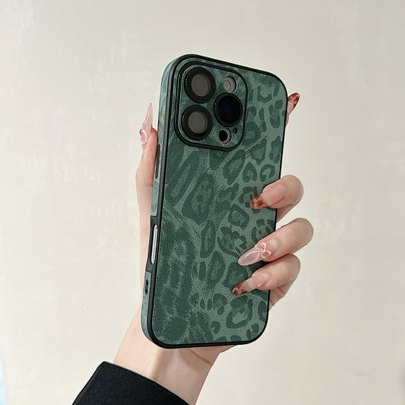 Allytechgroup Compatible with iPhone 12 Case for Women Girls, Slim Fit Leopard Print Pattern Shockproof Anti-Scratch Protection Bumper Phone Case for iPhone 12 Case, Green