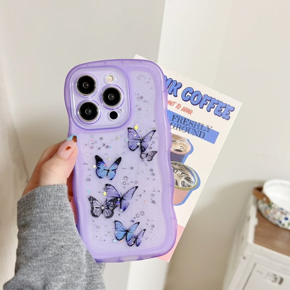 Allytechgroup Compatible with iPhone 12 Mini Case, Clear Shockproof Soft Cover Butterfly Printed Design Soft TPU Protective Case with Air Cushion Corners for Women Girls, Purple