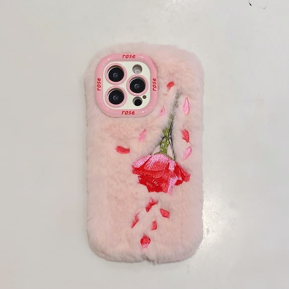 Allytechgroup Compatible with iPhone 12 Pro Cute Plush Case with Stand, Slim Phone Case with Camera Lens Kickstand for Women Girls Shockproof Anti-Scratch Protective Bumper for iPhone 12 Pro, Pink