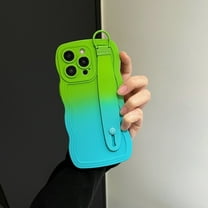 Allytechgroup Compatible with iPhone 12 Pro Gradient Silicone Case, Multi-Function Hand Strap & Kickstand, Anti-Slip Shockproof Full-Body Soft Cover, Colorful Design for Women & Men, Green