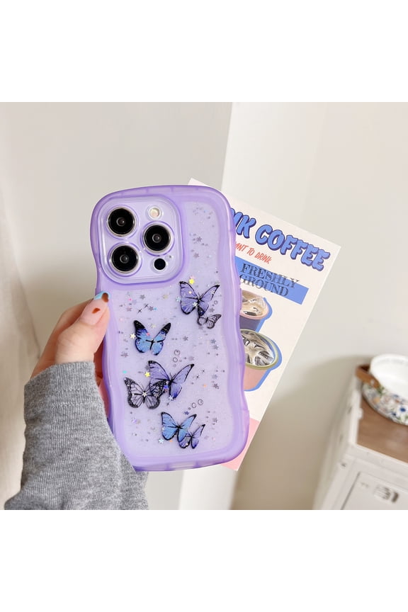 Compatible with iPhone 12 Pro Max Case, Clear Shockproof Soft Cover Butterfly Printed Design Soft TPU Protective Case with Air Cushion Corners for Women Girls, Purple