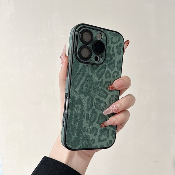 Allytechgroup Shockproof Leopard Print Back Cover Cell Phone Case for Apple iPhone 13 Pro, Green