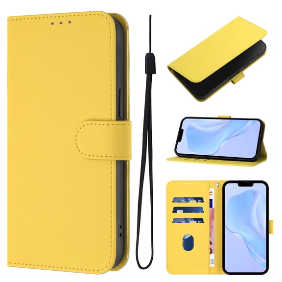 Allytechgroup Compatible with iPhone 13 Wallet Case, Credit Card Holder PU Leather Flip Kickstand Protective Shockproof Cover Women Men for iPhone 13, Lemon