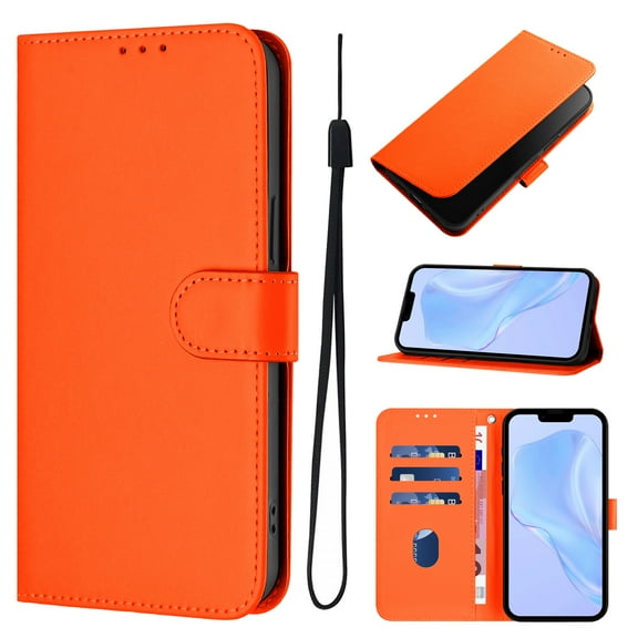 Allytechgroup Compatible with iPhone 15 Pro Wallet Case, Credit Card Holder PU Leather Flip Kickstand Protective Shockproof Cover Women Men for iPhone 15 Pro, Orange