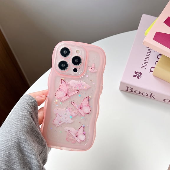 Allytechgroup Compatible with iPhone 16 Case, Clear Shockproof Soft Cover Butterfly Printed Design Soft TPU Protective Case with Air Cushion Corners for Women Girls, Pink