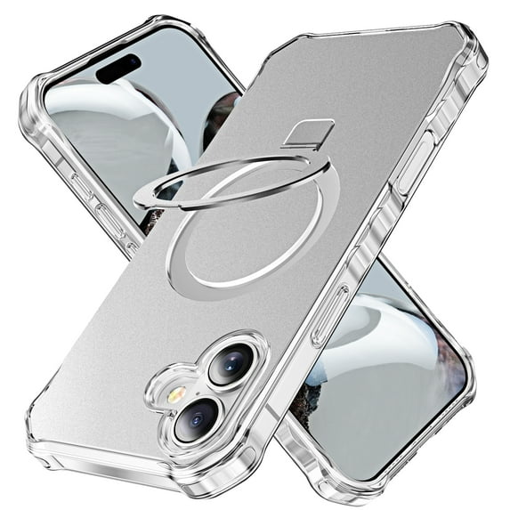 Allytechgroup Compatible with iPhone 16 Case with Stand, Compatible with Magsafe Built-in Rotatable Kickstand Military Grade Drop Protection Cover Bumper for iPhone 16, Silver