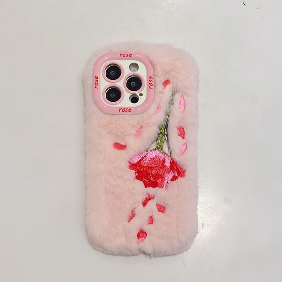 Allytechgroup Compatible with iPhone 16 Cute Plush Case with Stand, Slim Phone Case with Camera Lens Kickstand for Women Girls Shockproof Anti-Scratch Protective Bumper for iPhone 16, Pink
