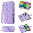 thumbnail image 1 of Allytechgroup Compatible with iPhone 16 Plus Flip Case with Lanyard, PU Leather Credit Card Slot Shockproof Protective Back Cover Phone Wallet Case with Shoulder Strap for iPhone 16 Plus, Purple, 1 of 10