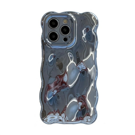 Allytechgroup Compatible with iPhone 16 Pro Wavy Phone Case, Cute Coquette 3D Wave Bubble Pattern and Stylish Wavy Border Protection Shockproof Phone Case for Women Girls, Blue