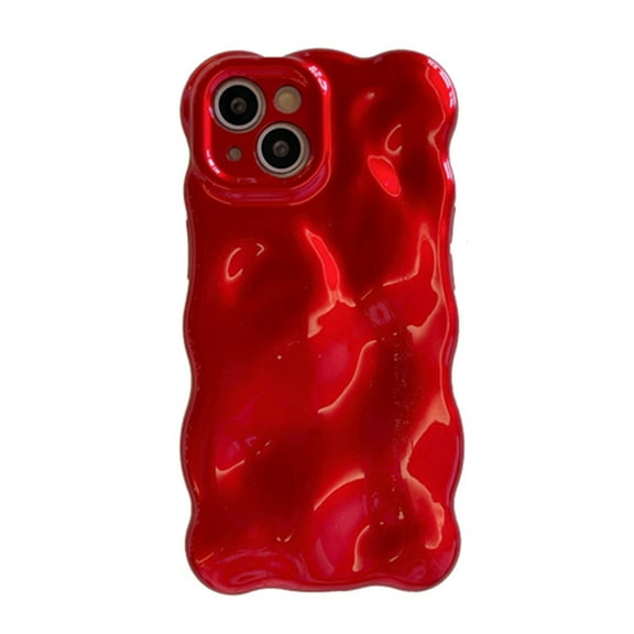 Allytechgroup Compatible with iPhone 16 Wavy Phone Case, Cute Coquette 3D Wave Bubble Pattern and Stylish Wavy Border Protection Shockproof Phone Case for Women Girls, Red