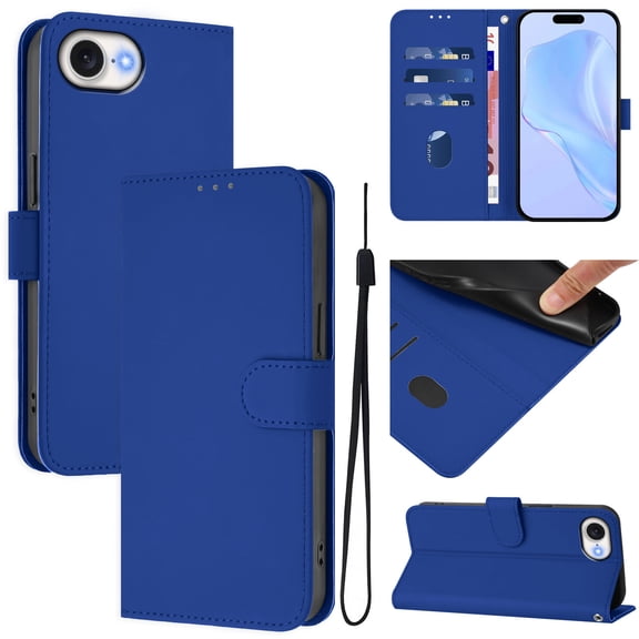 Allytechgroup for iPhone 16e/ iPhone 17e Wallet Case, Built-in Lanyard Credit Card Holder PU Leather Flip Kickstand Protective Shockproof Cover Women Men for iPhone 16e/ iPhone 17e, Darkblue