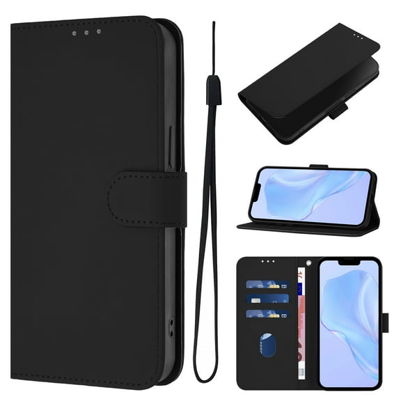 Allytechgroup Compatible with iPhone 17 Wallet Case with Lanyard, Credit Card Holder PU Leather Flip Kickstand Protective Shockproof Cover Women Men for iPhone 17, Black