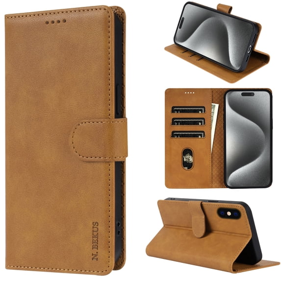 Allytechgroup Compatible with iPhone XS Max Wallet Case, PU Leather Flip Case with Card Holders RFID Blocking Shockproof Protective Phone Cover for Women Men, Brown