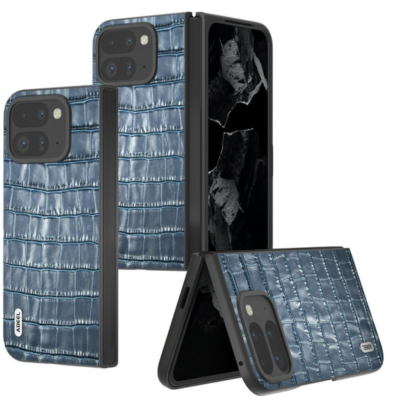 Allytechgroup Crocodile Print Back Case for Google Pixel 9 Pro Fold, Stylish Cover Slim Fit Shockproof Anti-Scratch Drop Protection Shockproof Phone Case for Google Pixel 9 Pro Fold, Blue