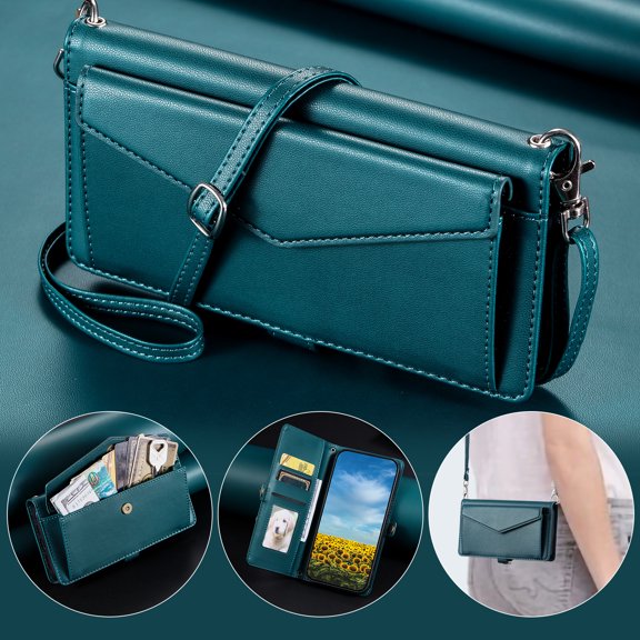Allytechgroup Crossbody Bag Case for Google Pixel 8, Cash Pocket Cards Holder Hand Wrist Flip Stand Shockproof Anti-Scratch Phone Case for Google Pixel 8, Green