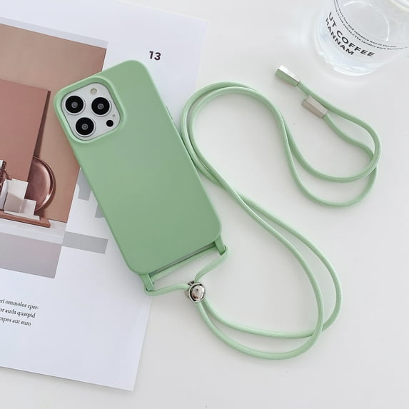 Allytechgroup Crossbody Lanyard Strap Case For Apple iPhone 15 Pro Max, Ultra Slim Colorful Case for Women Girls, Non-Slip Shockproof Silicone Soft Cover Case for iPhone 15 Pro Max - Lightgreen