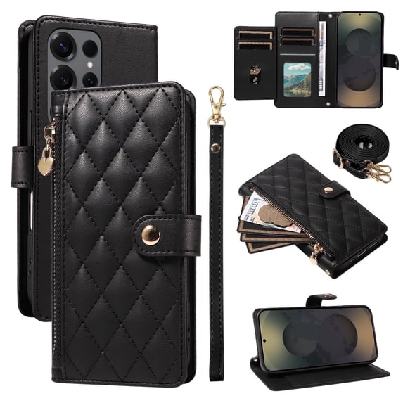 Allytechgroup Cash Slot PU Leather Hard Shell Wallet Cell Phone Case with Protective Case Cover for Samsung Galaxy A16 5G, Black