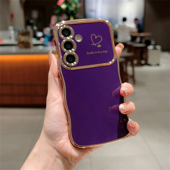 Allytechgroup Curly Wave Frame Case for Samsung Galaxy S22 Plus, Slim Hard PC Plating Frame Phone Case Shockproof Back Cover Bumper for Samsung Galaxy S22 Plus Women Girls, Darkpurple