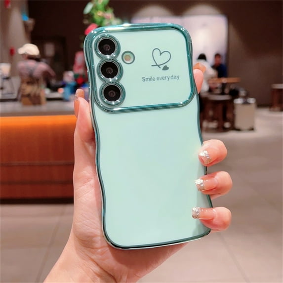 Allytechgroup Curly Wave Frame Case for Samsung Galaxy S22, Slim Hard PC Plating Frame Phone Case Shockproof Back Cover Bumper for Samsung Galaxy S22 Women Girls, Green