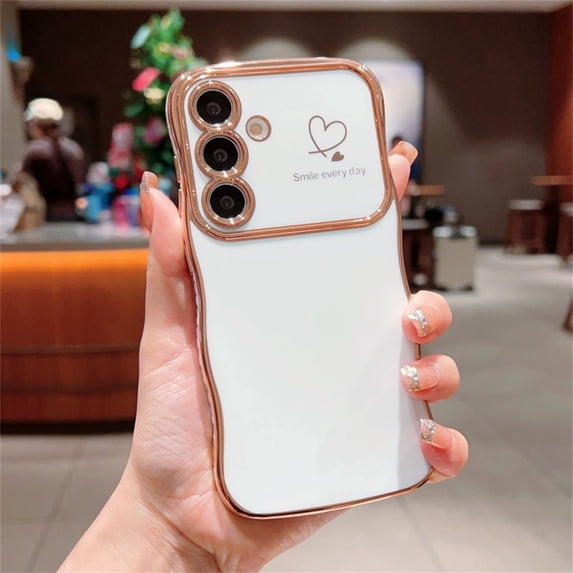 Allytechgroup Curly Wave Frame Case for Samsung Galaxy S23 FE, Slim Hard PC Plating Frame Phone Case Shockproof Back Cover Bumper for Samsung Galaxy S23 FE Women Girls, White