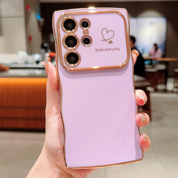 Allytechgroup Curly Wave Frame Case for Samsung Galaxy S24 Ultra, Slim Hard PC Plating Frame Phone Case Shockproof Back Cover Bumper for Samsung Galaxy S24 Ultra Women Girls, Purple
