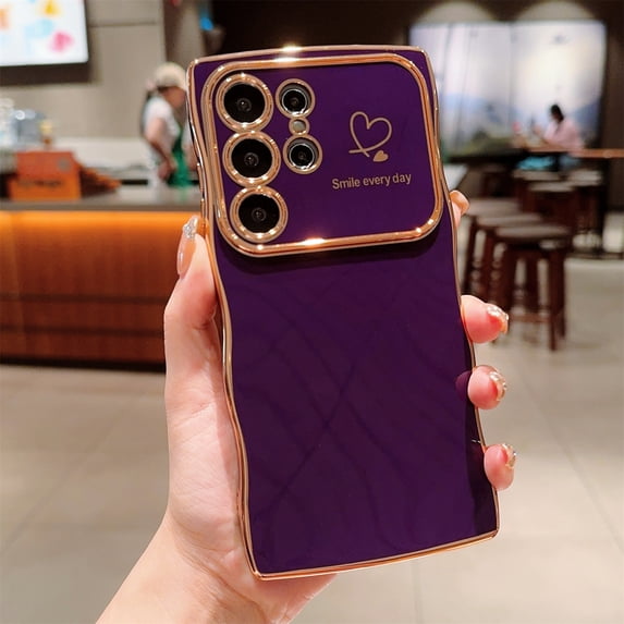 Allytechgroup Curly Wave Frame Case for Samsung Galaxy S24 Ultra, Slim Hard PC Plating Frame Phone Case Shockproof Back Cover Bumper for Samsung Galaxy S24 Ultra Women Girls, Darkpurple