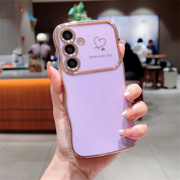 Allytechgroup Curly Wave Frame Case for Samsung Galaxy S25+, Slim Hard PC Plating Frame Phone Case Shockproof Back Cover Bumper for Samsung Galaxy S25+ Women Girls, Purple
