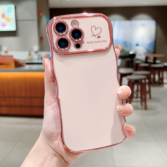 Allytechgroup Curly Wave Frame Case for iPhone 15, Slim Hard PC Plating Frame Phone Case Shockproof Back Cover Bumper for iPhone 15 Women Girls, Pink