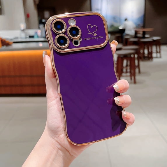 Allytechgroup Curly Wave Frame Case for iPhone 12 Pro Max, Slim Hard PC Plating Frame Phone Case Shockproof Back Cover Bumper for iPhone 12 Pro Max Women Girls, Darkpurple