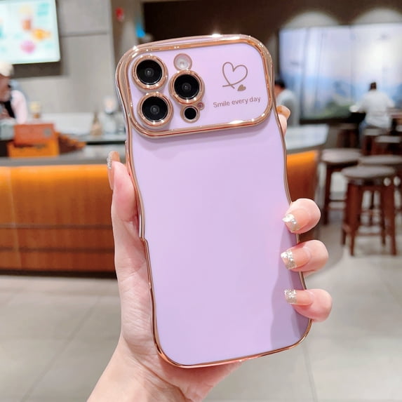 Allytechgroup Curly Wave Frame Case for iPhone 13 Pro, Slim Hard PC Plating Frame Phone Case Shockproof Back Cover Bumper for iPhone 13 Pro Women Girls, Purple