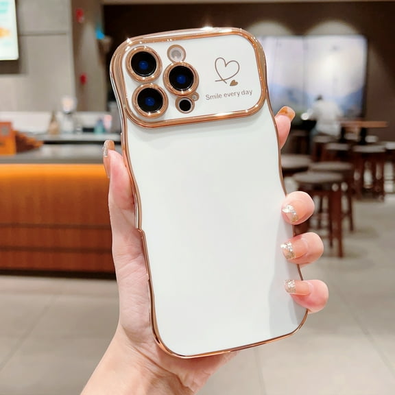 Allytechgroup Curly Wave Frame Case for iPhone 14 Plus, Slim Hard PC Plating Frame Phone Case Shockproof Back Cover Bumper for iPhone 14 Plus Women Girls, White