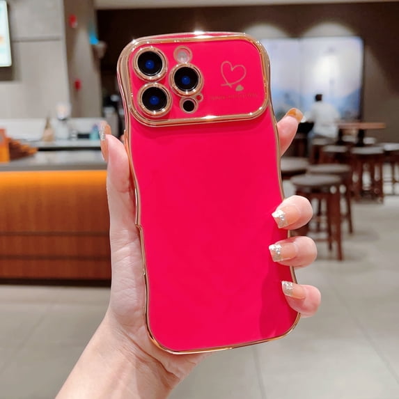 Allytechgroup Curly Wave Frame Case for iPhone 14 Pro Max, Slim Hard PC Plating Frame Phone Case Shockproof Back Cover Bumper for iPhone 14 Pro Max Women Girls, Rose